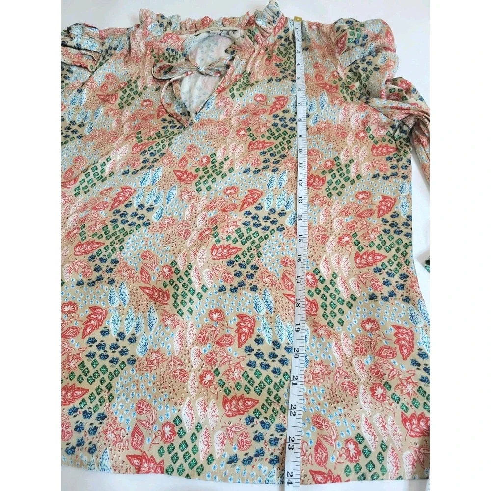 Loft Pink‎ Floral Blouse With Long Puffed Ruched Sleeves Blouse Sz M